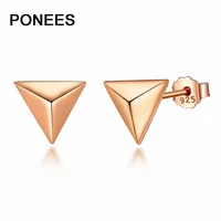 ponees new fashion silver and rose gold 925 sterling silver plain stereo triangle stud earrings for women jewelry