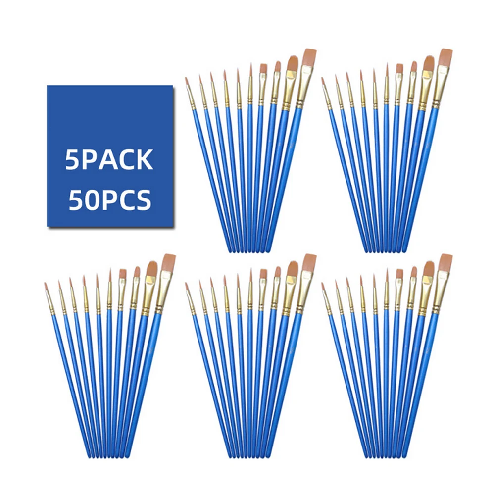 

50Pcs Blue Detail Paint Brush Set Different Shape Nylon Paint Brush for Watercolor Brush Painting Art Crafts Supplies