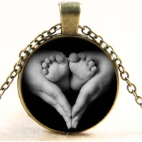 mom baby photo cabochon glass chain necklacecharm creative women pendants fashion jewelry accessoryfriend gifts