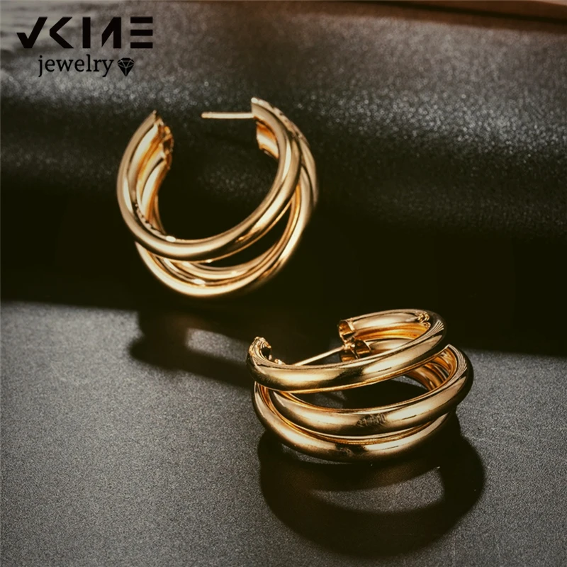 

VKME Fashion Round Hoop Earrings for Women Vintage Gold Color Metal earrings Statement Geometric Earrings Jewelry brinco gift
