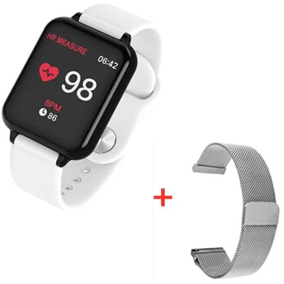 add steel strap Умные часы B57, водонепроницаемые, пульсометр, кровяное давление, несколько видов спорта, умные часы для женщин, носимые часы, мужские умные часы - Цвет: add steel strap
