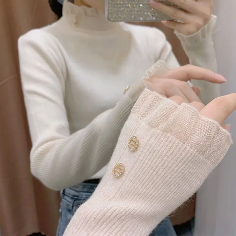 Long Sleeve Womens Sweaters Autumn Winter Warm Turtleneck Knitted Tops Ladies Wild...