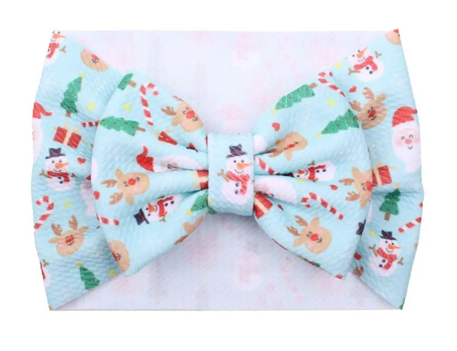 

24pc/lot Christmas Turban Headband Snowman Deer Plaid Fabric Hair Bow Elastic Hair Band Head Wraps For Girls Hair Accessories