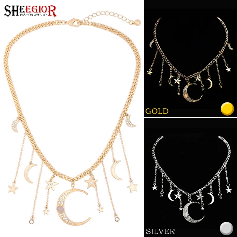 

Space Star Moon Pendants Necklaces Accessories Lovely Collarbone Chain Choker Clavicle Necklaces Women Fashion Jewelry Love Gift