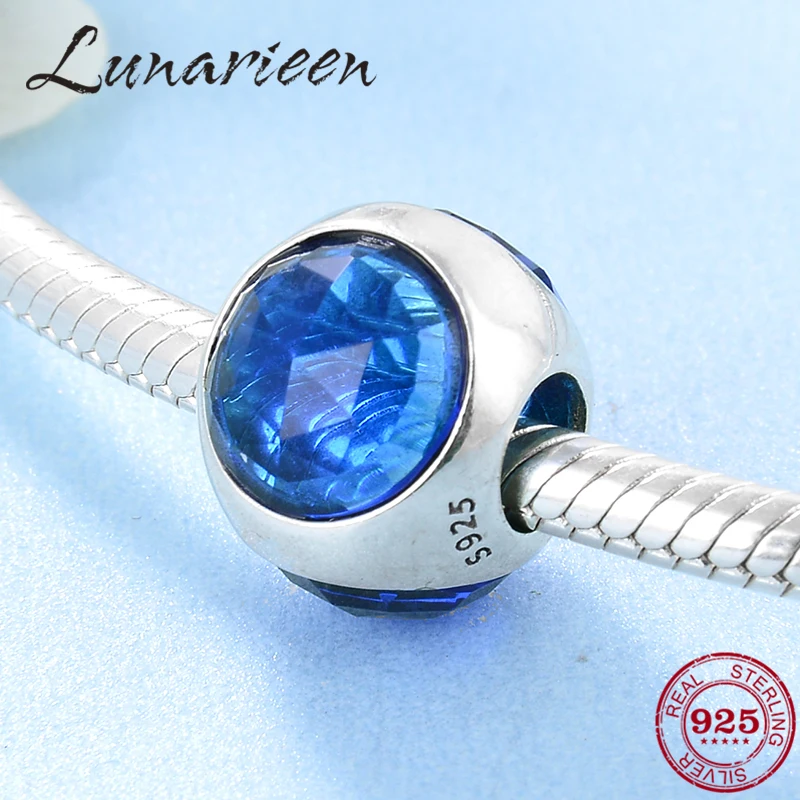 Модные сверкающие темно-синие CZ бусы из стерлингового серебра 925 пробы подходят к