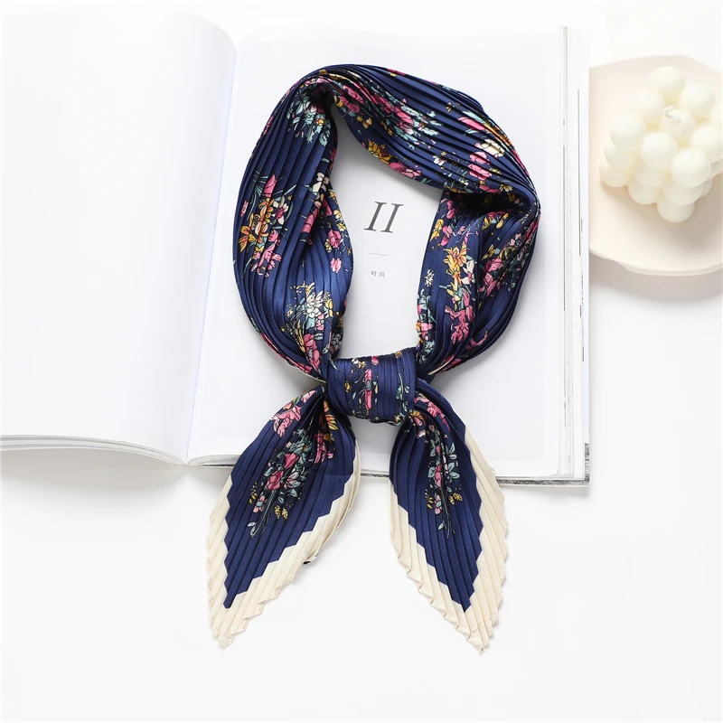 Silk Crinkle Women Square Scarf Fashion 70cm Elegant Lady Neckerchief Hair Tie Band  Wrist Female Head Scarves Bandana Shawl