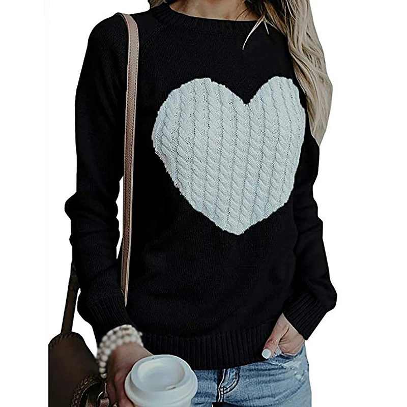 

Winter Sweaters Women's Pullover Long Sleeve Sweater Loose Fit Cute Heart Pattern Cable Knitted Sweaters