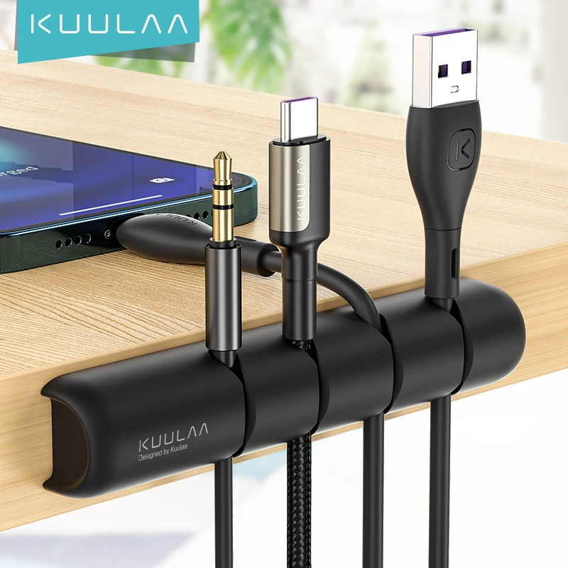 KUULAA Cable Organizer Silicone USB Cable management for Desktop desk Cable Holder for Mouse Headphone cable support