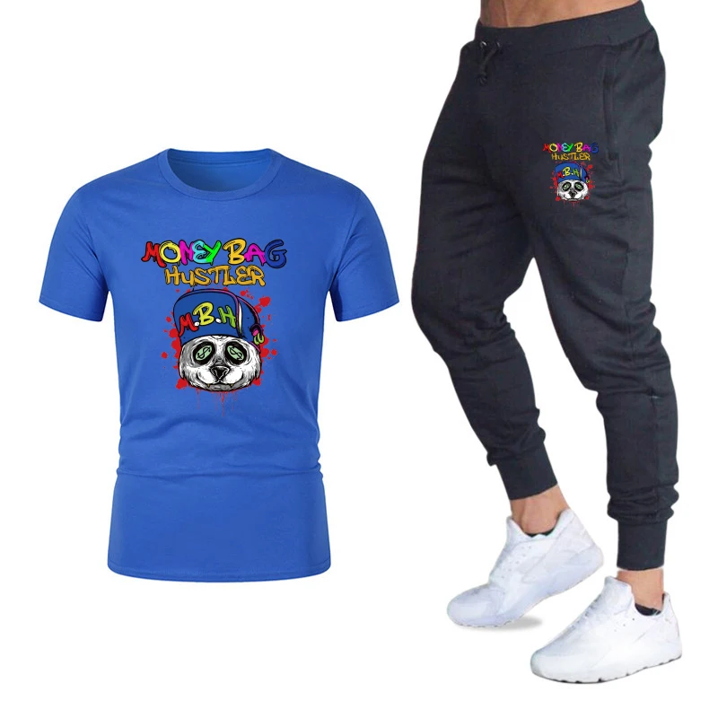 

hustler t shirt 2021 Summer Cotton T-shirt Pants Suit Casual Brand Fitness Jogging Pant T-shirt Hip-hop Fashion Men's Sportswear