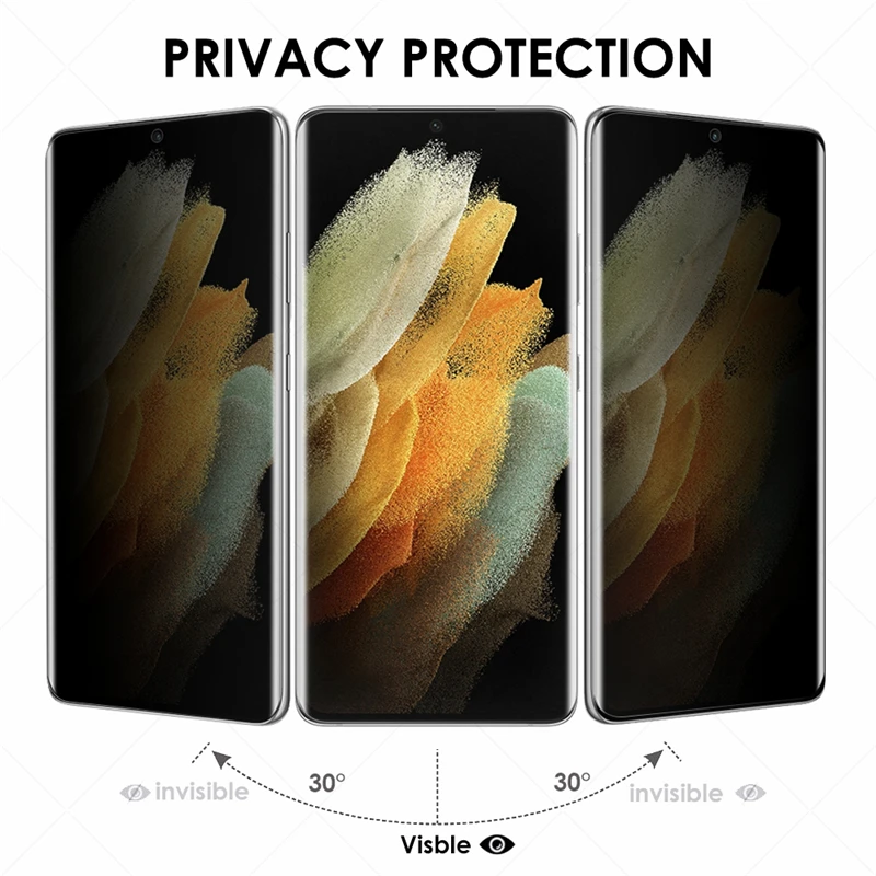 2 Pcs Galaxy S21 Ultra Privacy Screen Protector UV Liquid Tempered Glass for Samsung S8 10 Plus Note 8 9 10 20 5G Anti-Spy film