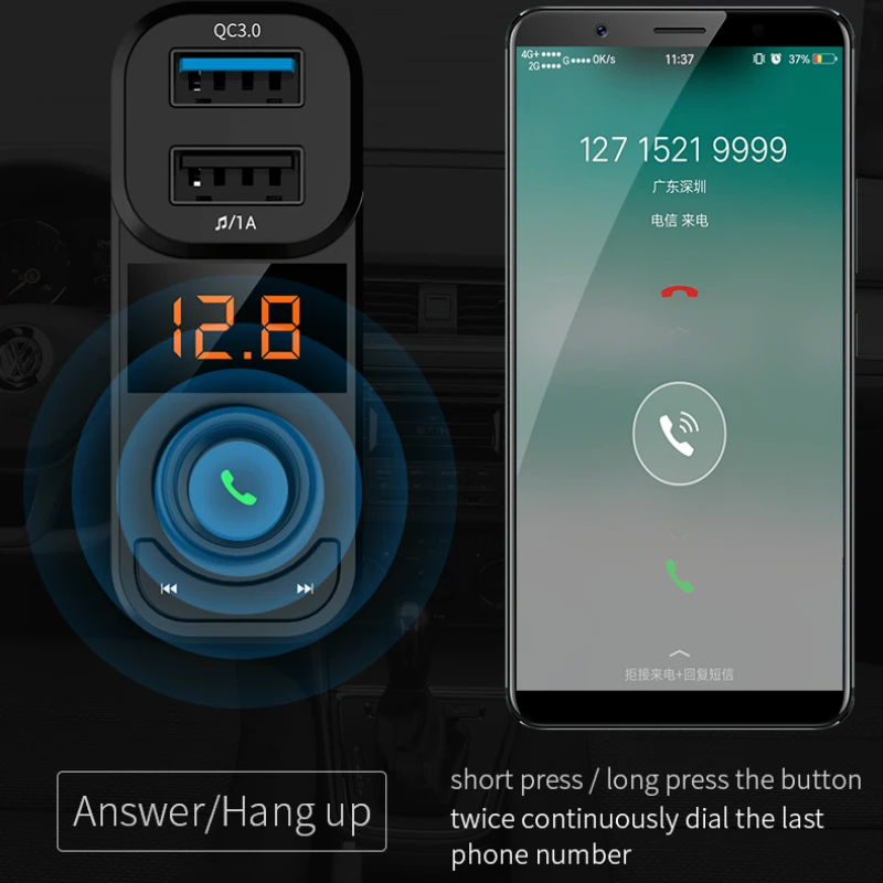 KORSEED автомобильный Bluetooth комплект для телефона Handsfree беспроводной Carkit QC3.0 быстрое