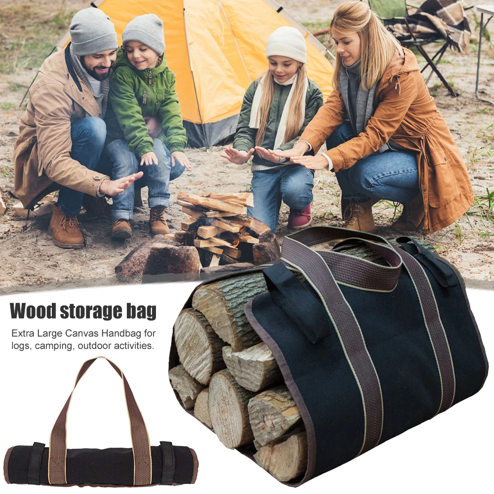

Portable Canvas Firewood Log Storage Carrier Pack Outdoor Camping Firewood Carry Bag Durable Carry Wooden Handbags