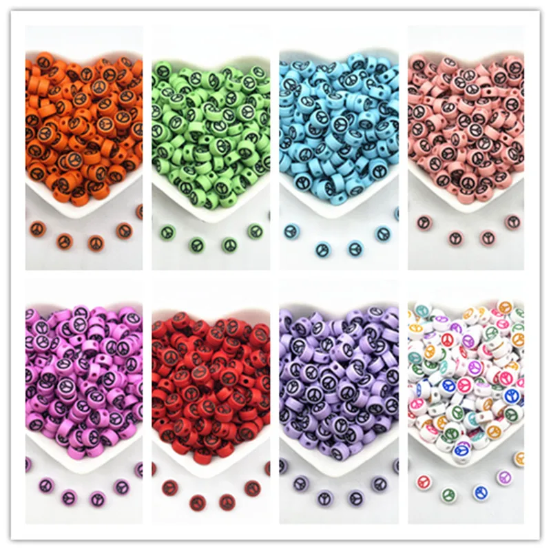 

100pcs 7x4mm Oval Shape Peace Symbol Acrylic Loose Spacer Beads for Jewelry Making DIY Bracelet Accessories