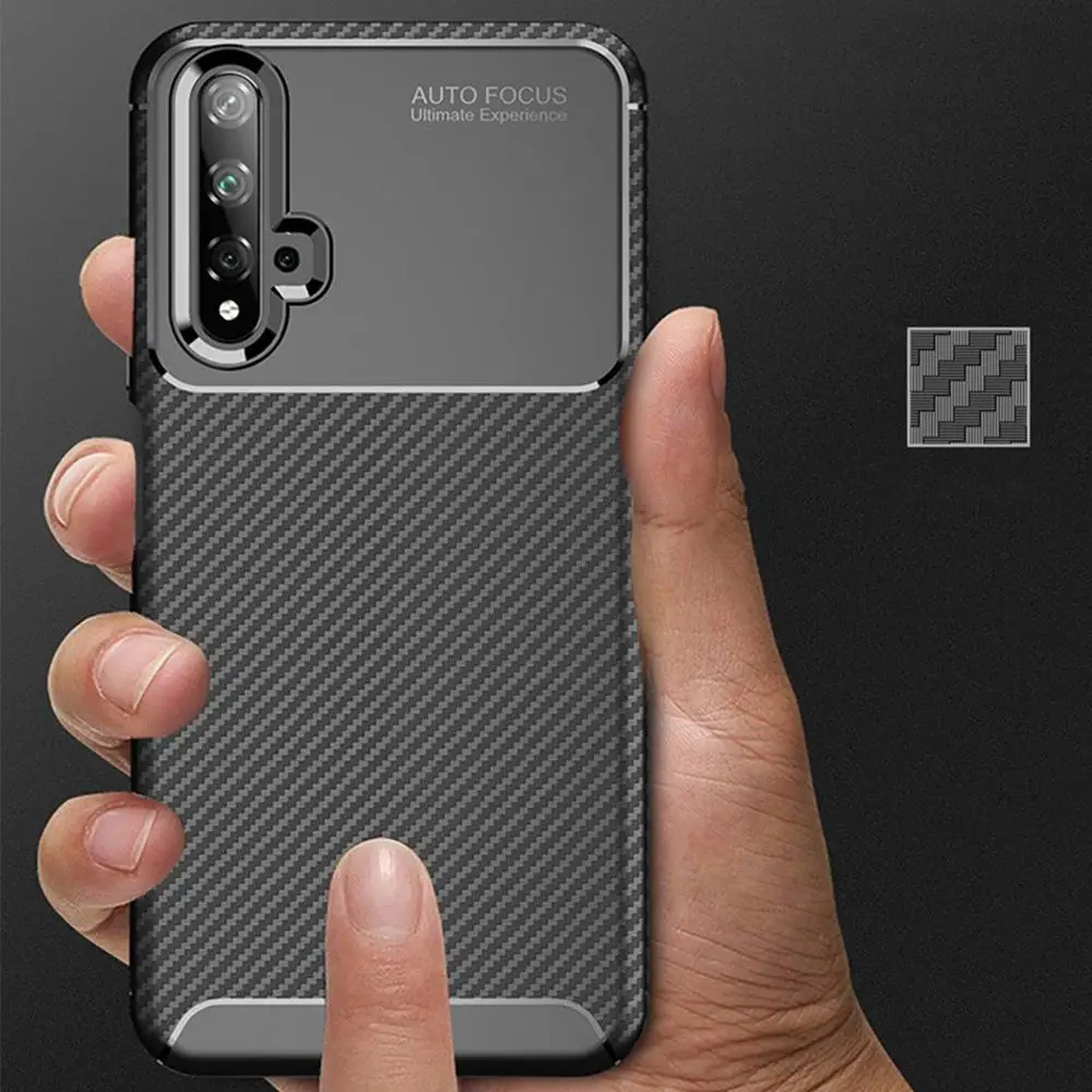 

Shokproof Case for Huawei Nova 5T Matte Carbon Fiber Silicone Bumper Flex Phone Cover for Huawei Honor 20 20S 20 Pro