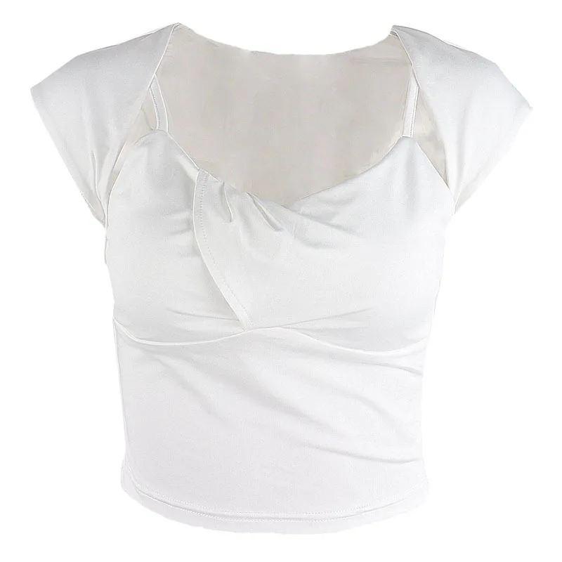 

European and American independent station hot style sexy short V-neck twist low-cut camisole knot sleeve waistcoat suit women
