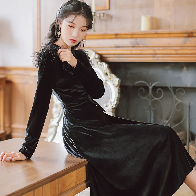 2019 Новая мода Женская одежда бархатное платье женское платье|Женские платья| |