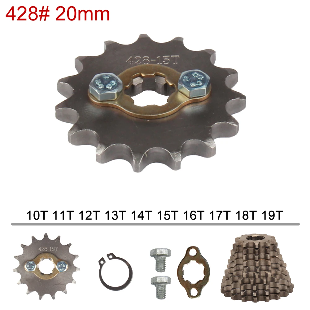 428 Chain 20mm 10 11 12 13 14 15 16 17 18 19 Teeth Front Engine Sprockets For 50 110 125 160cc Dirt Pit Bike ATV Quad Motorbike