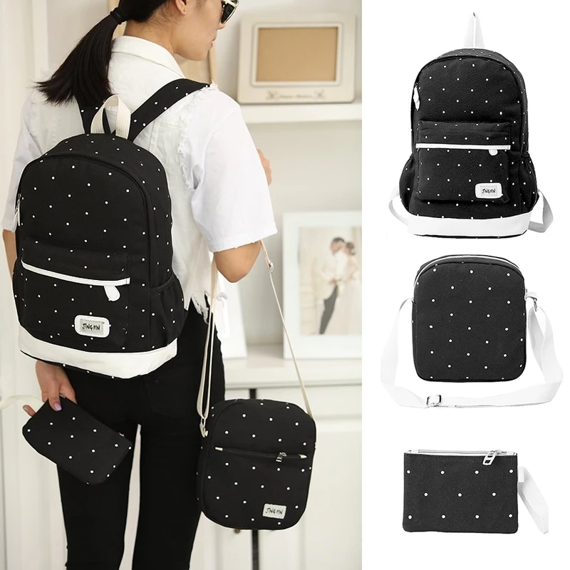 3 шт./компл. холщовый рюкзак с принтом в горошек женские школьные сумки для