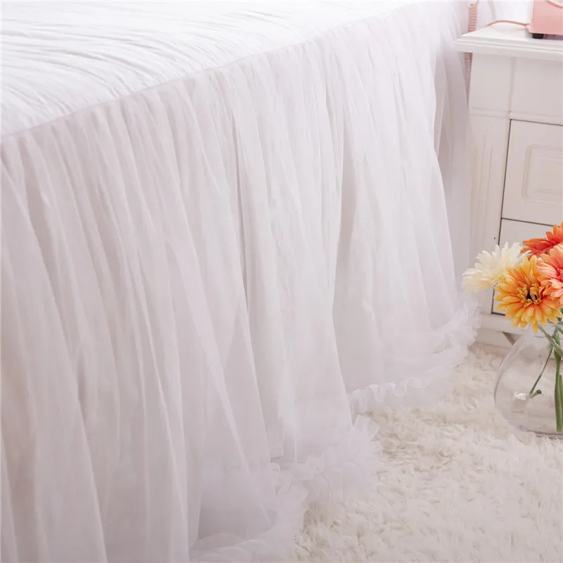 

White Lace Cotton Princess Bedding Set King Queen Twin Size Girls Women Bed skirt set Stain Jacquard Duvet Cover Pillow shams