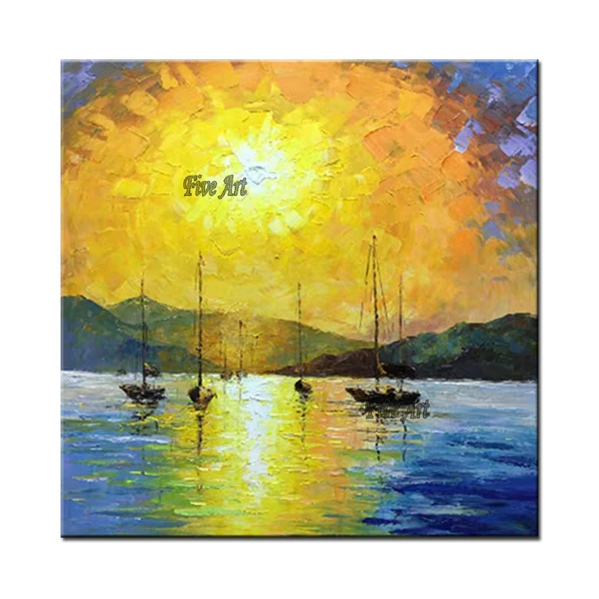 

Sunset Scenery Picture Art Hand Painted Wall Decoration Abstract Unframed Seascape Oil Painting Canvas Artwork For Modern Home