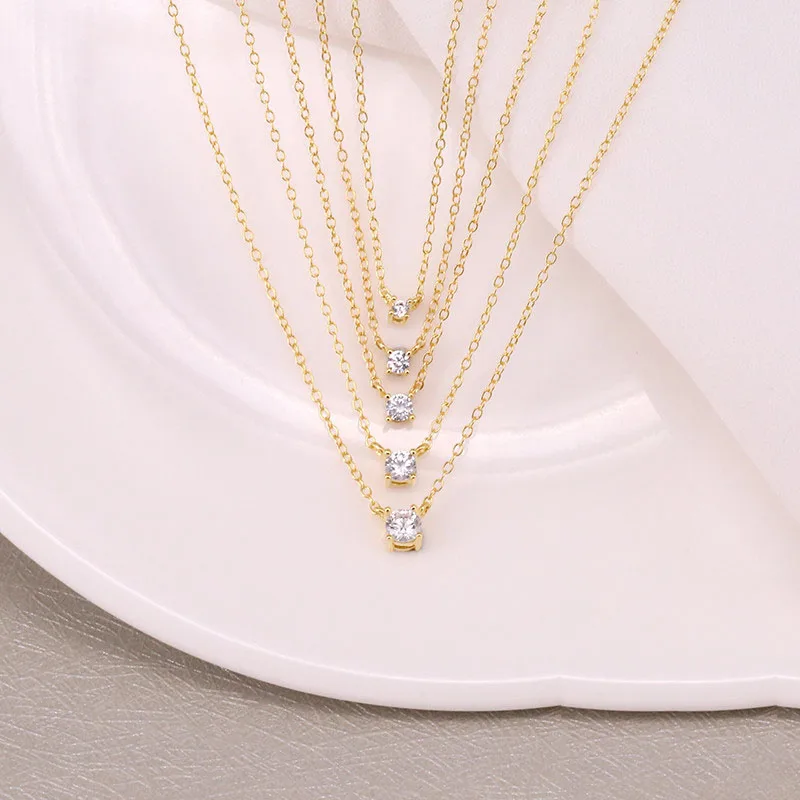 

GorGor Necklace Women 925 Sterling Pattern Different Sizes Zircon Short Golden Simplicity Temperament Jewelry 60300891010C