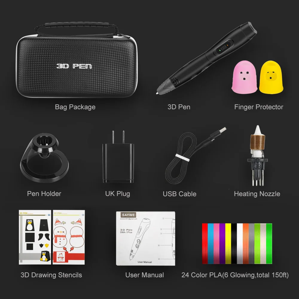 

3D Pen SMA-1plus With 24 Colors 48 Meter PLA Filament,professional printing pen,6 speed level ,temperature adjustable