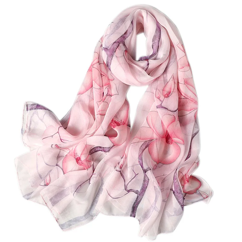 

Fashion Twill Silk Shawls and Wraps Neck Scarves For Women Floral Printed Kerchief Hijab Scarf 180*110cm Long Scarfs For Ladies
