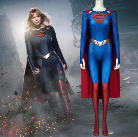 3D Supergirl Season 5 Costume Kara Zor-El Danvers Cosplay Superwoman Jumpsuit Halloween Costumes For Womloak Blue Bodysuit