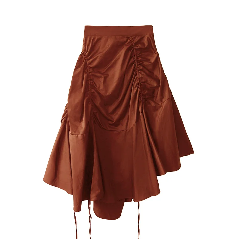

LYNETTE'S CHINOISERIE Spring Autumn Women Original Design Vintage Empire Waist Asymmetrical Drawstring All-match Orange Skirts