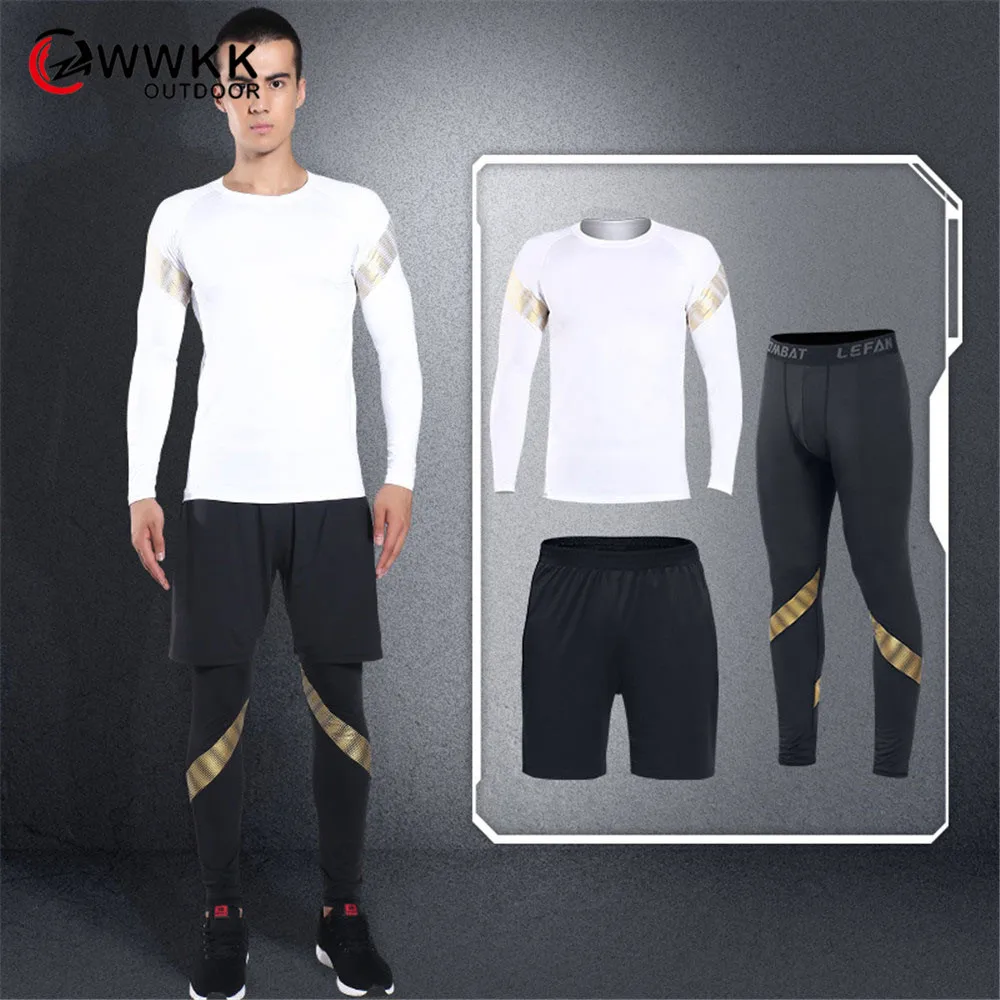 WWKK Men Sports Set Tracksuits Compress Shirt Fitness Pants Skin Tight Long Sleeves Elastic Clothing Male Gym Yoga Sets | Спорт и