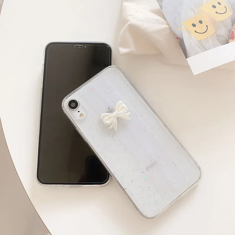 Роскошный чехол с кружевным бантом для iPhone XS MAX прозрачный мягкий из ТПУ 8 7 Plus 6 6S XR
