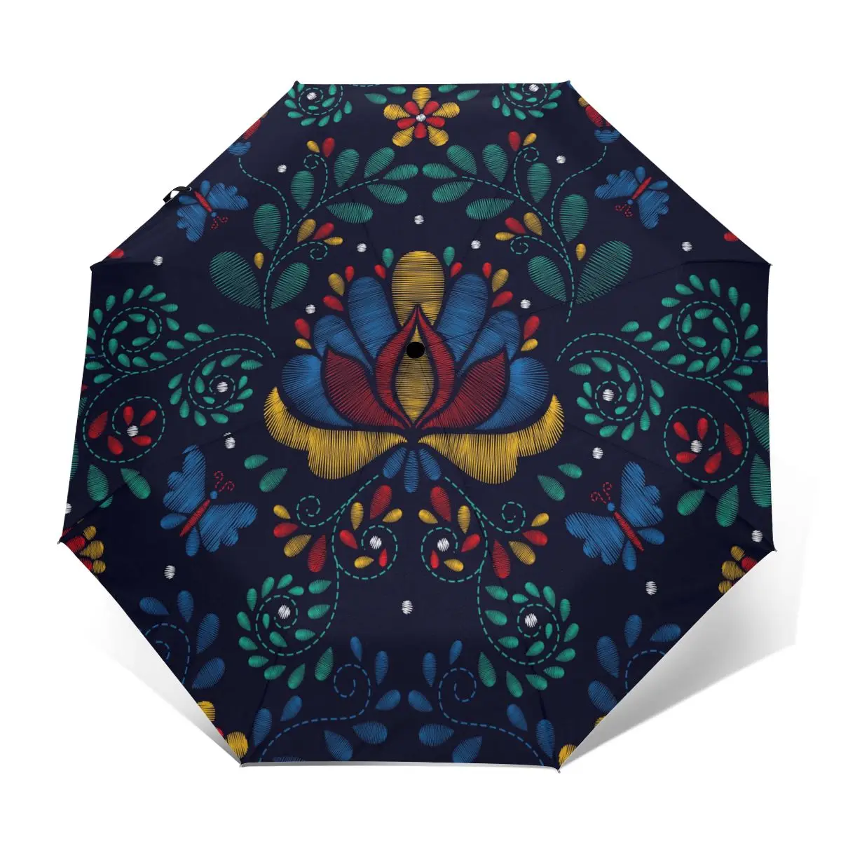 

Автоматический зонт от дождя, Женский трехскладной зонт, традиционный мексиканский цветочный ветрозащитный зонт, женский водонепроницаем...