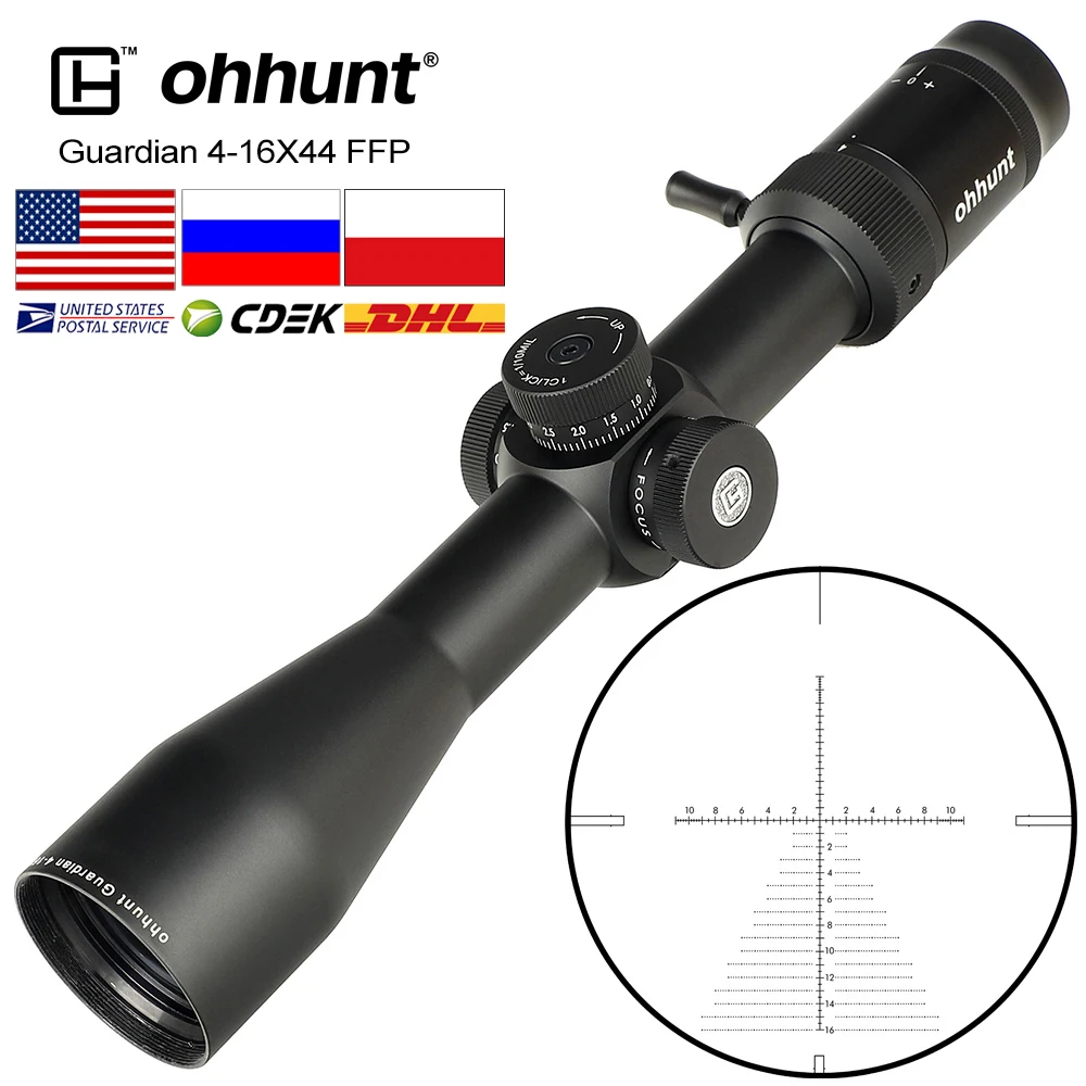 

Ohhunt Guardian 4-16X44 FFP охотничий оптический прицел со стеклянной гравировкой, оптический прицел, боковой Параллакс, башня, блокировка сброса