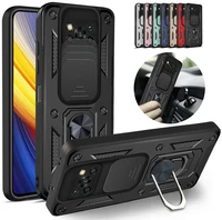 slide camera magnetic case for xiaomi pocophone poco x3 nfc phone cover camouflage armor shockproof poco x3 pro car ring case