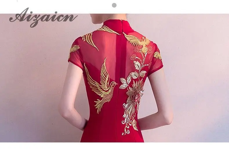Вышивка Cheongsam длинное традиционное китайское винтажное платье красное свадебное платье Русалка сексуальное платье Ципао с разрезом Современные платья