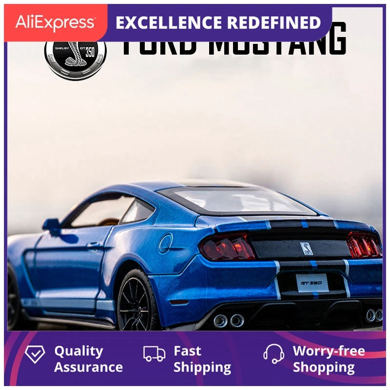 

Модель автомобиля Ford Mustang Shelby GT350 1:32, высокий симулятор суперкара, модель автомобиля из сплава, Детская Игрушечная машина с 4 открывающимися ...