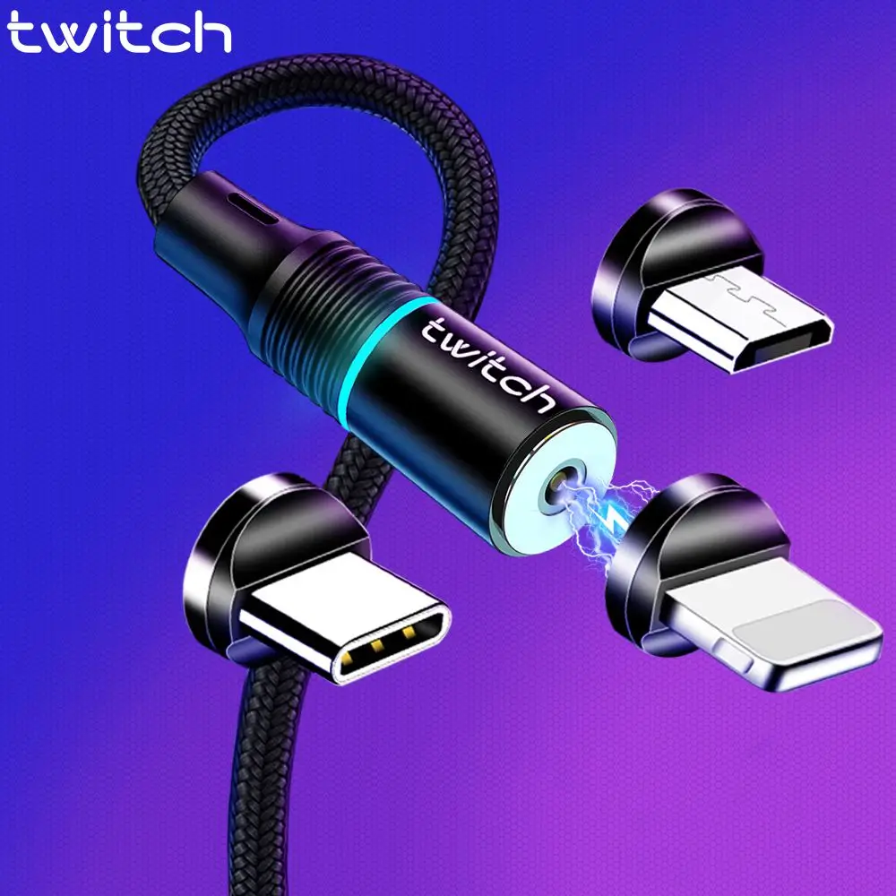 twitch 2m magnetic micro usb cable for iphone samsung android mobile phone fast charging usb type c cable magnet charger wire free global shipping