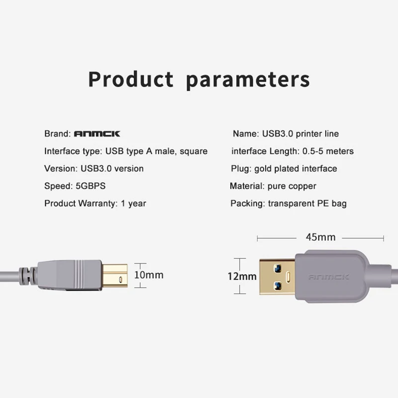 Кабель для передачи данных Anmck USB 3 0 интерфейс A квадратный порт печатная линия