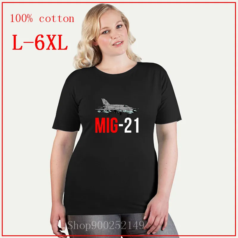 MIG 21 Jet Air Plane размера плюс feminino 4XL 5XL 6XL Графические футболки женская футболка