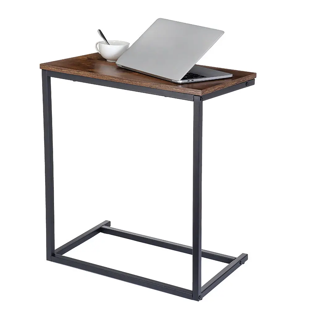 

liutingVintage C Shape Coffee Table Wooden Metal Frame Sofa Side Table End Table Home computer Desk Storage Holders Furniture