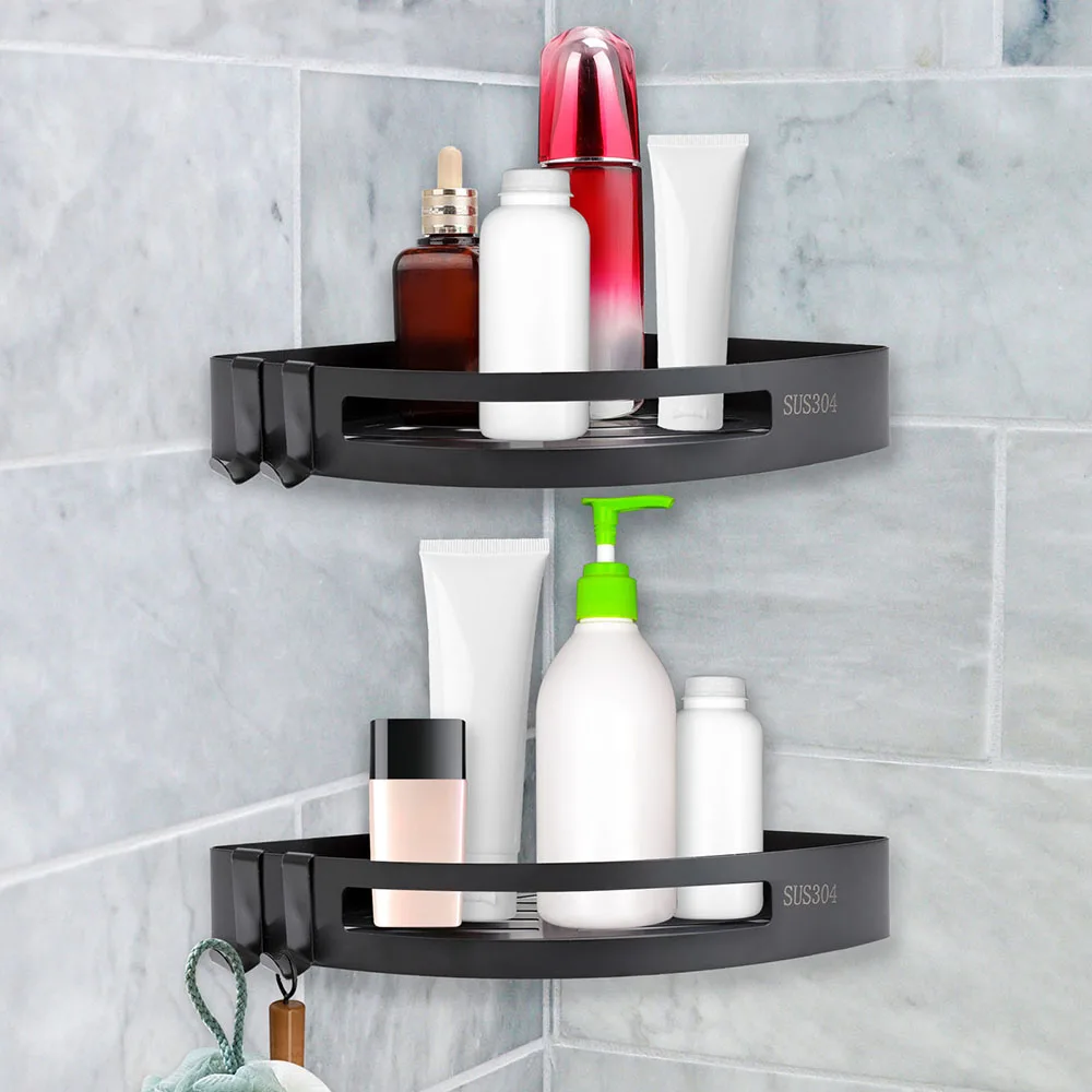 

Bathroom Storage Shelve Stainless Steel Punch Free Kitchen Tripod Corner Stand Wall Mounted Punching Shower Kitchen Storage Rack