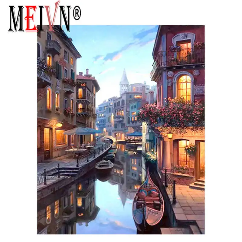 Meivn Рамка DIY Набор для рисования по номерам Венеция Пляж пейзаж Ручная Краска ed
