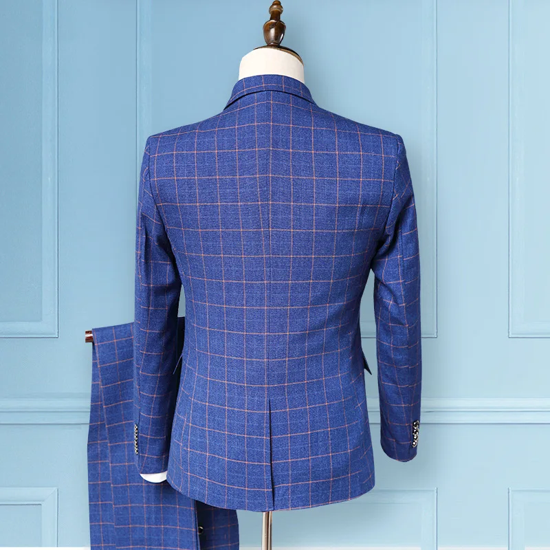 

Autumn Winter Mens Blazers Plaid Banquet Cocktali Party Men's Plus Size Three-piece Suits Best Man Wedding Marriage Prom Clothes