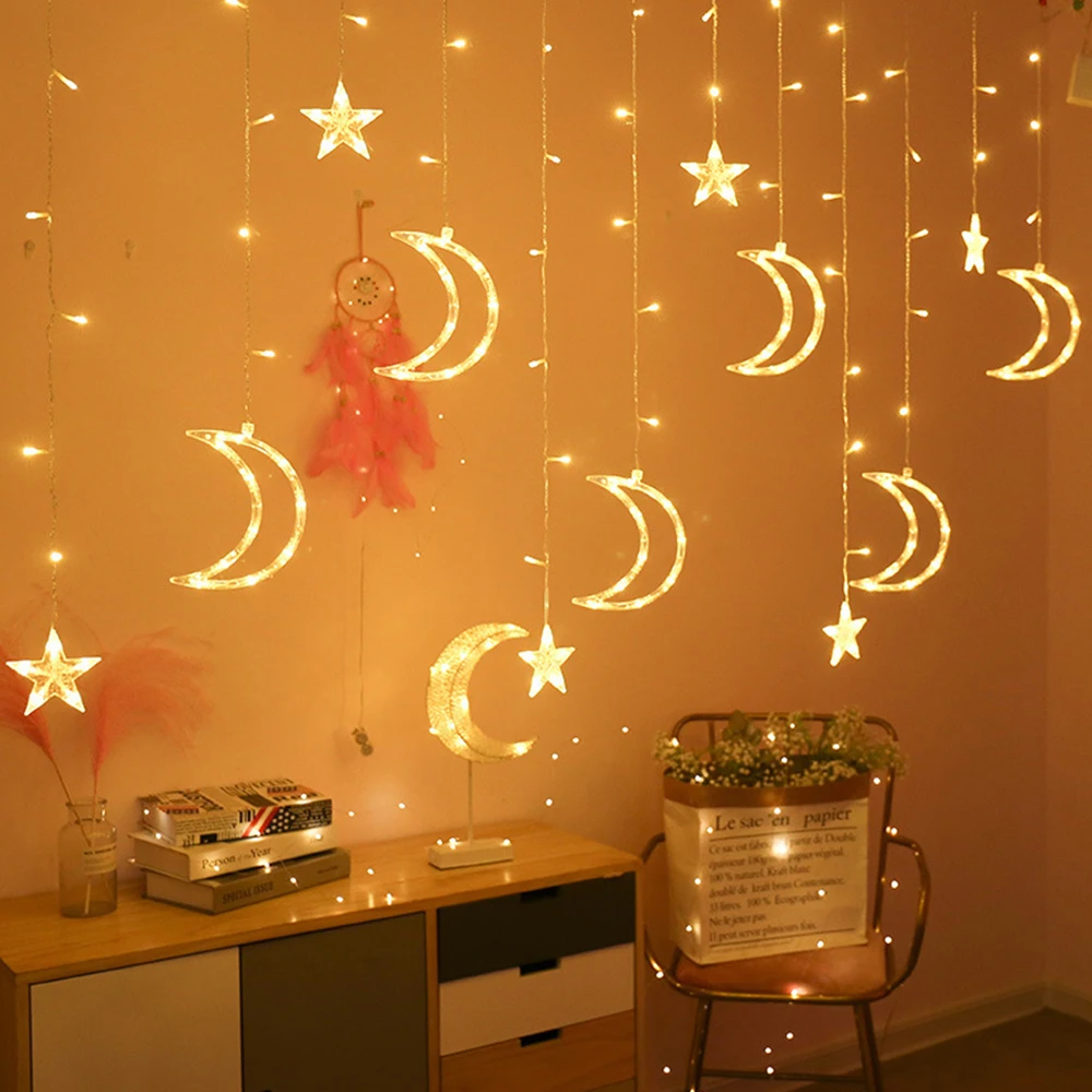 Moon Star Lamp LED String Light Ins Christmas Holiday Lighting Indoor Bedroom Living Room Window Decoration 220V Fairy | Лампы и
