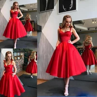 cocktail dresses elegant a line red satin prom dresses sweetheart sleeveless backless tea length prom gowns evening party dress