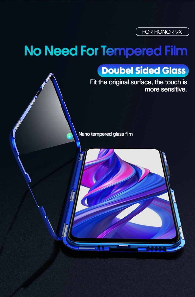 Двусторонняя магнитная защита 360 для huawei Honor 8X Max 9X Pro закаленное переднее стекло для Honor 10 Lite Honor 20Pro view 20 чехол