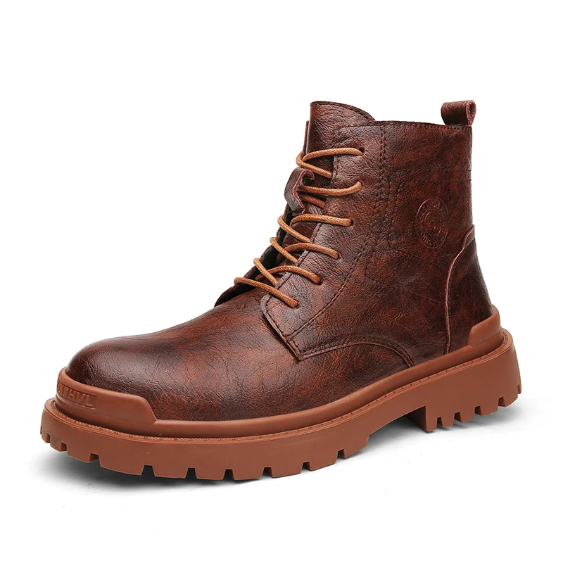 

Men Spring/Winter Warm Plush Ankle Snow Boots Handmade Cowhide Split Leather Outdoor Sneakers Non-slip Men's Hiking Work Shoes