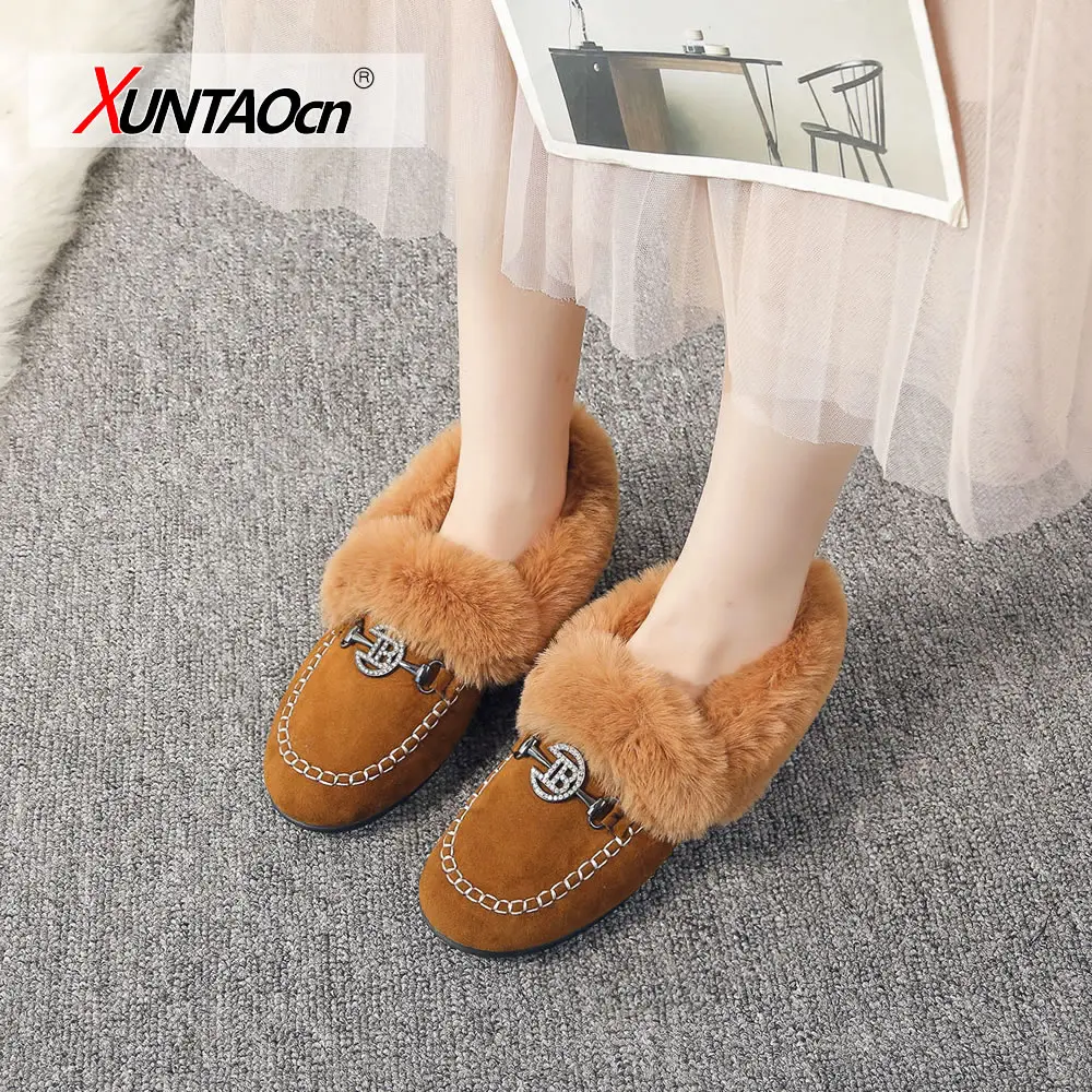

Women Ankle Boots 2021 New Winter Warm Plush Suede Leather Snow Boots Casual Fashion Round Toe Fluffy Fur Flat Platform Boots
