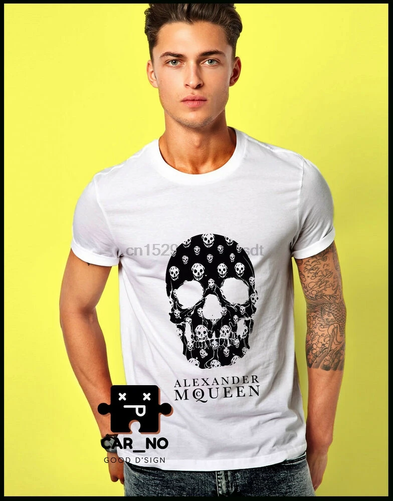 

Alexander Mc Queen85632 Skull Logo Shirt New Black White T-Shirt Unisex S-Xxl