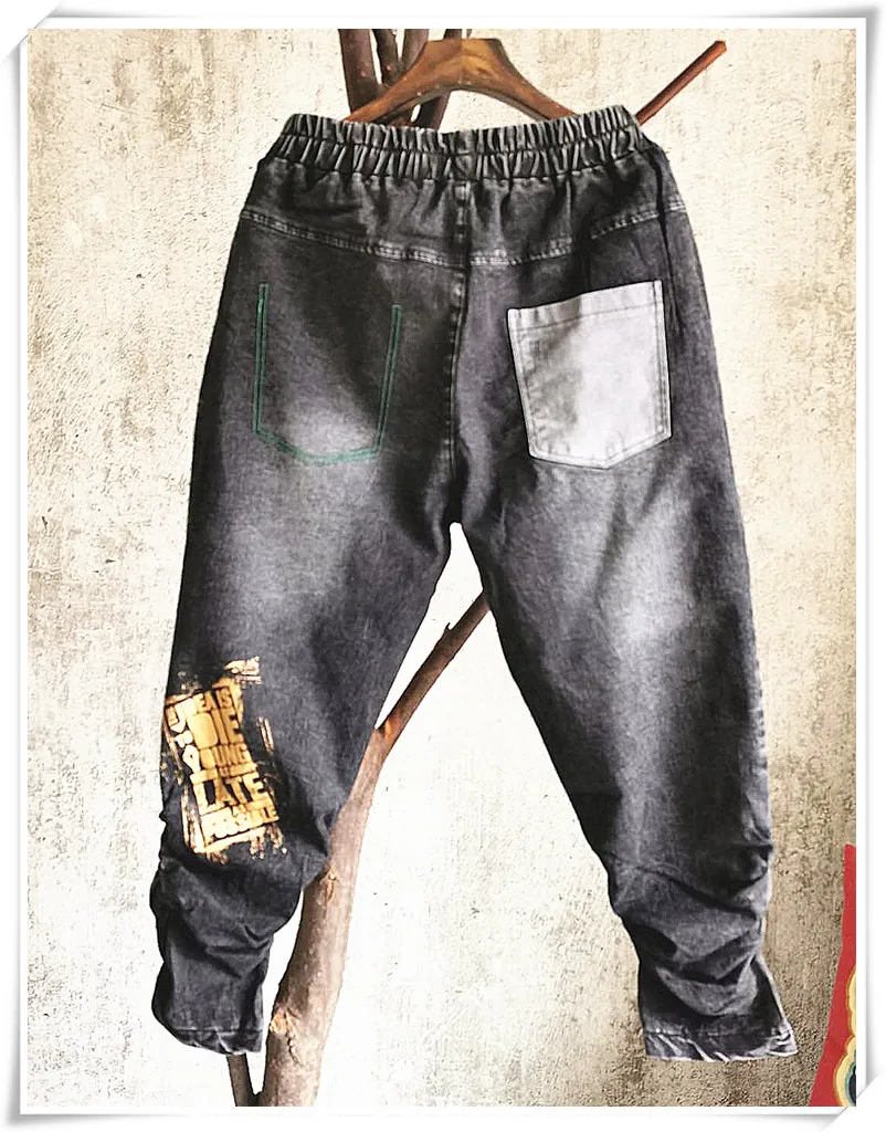 LYUZHE Distressed Patchwork Women Pencil Pants 2021 Spring Spliced Female Denim Pants Elastic Waist Full Length Pants QDY032